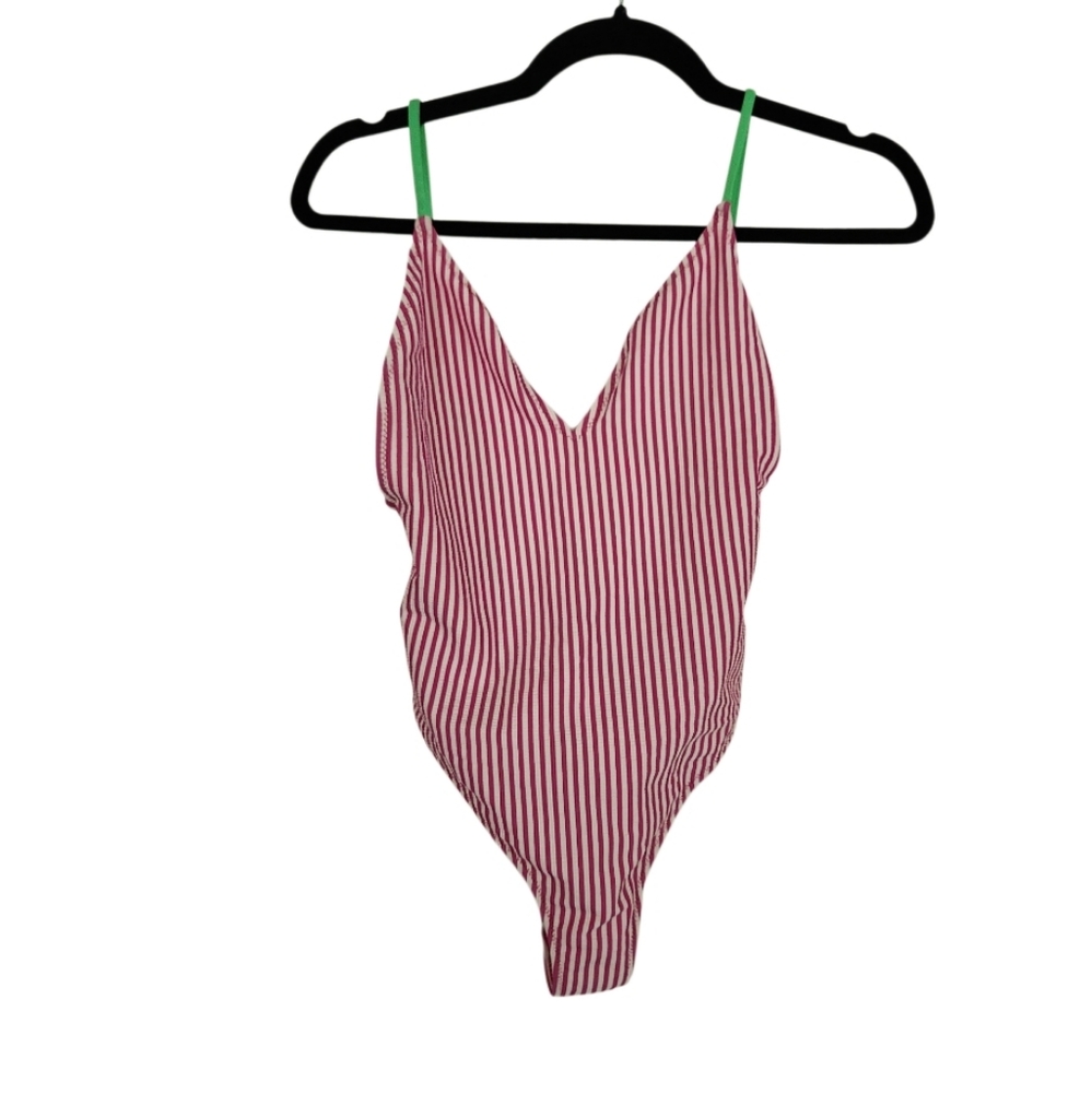 Zara PINK & WHITE STRIPED ONE PIECE SWIMSUIT SZ SMALL NWT - Picture 3 of 4